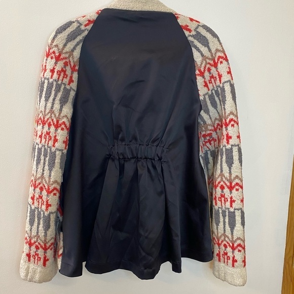 Anthropologie Red and Gray Sleeping on Snow Intarsia Wool Blend Jacket - Picture 8 of 12